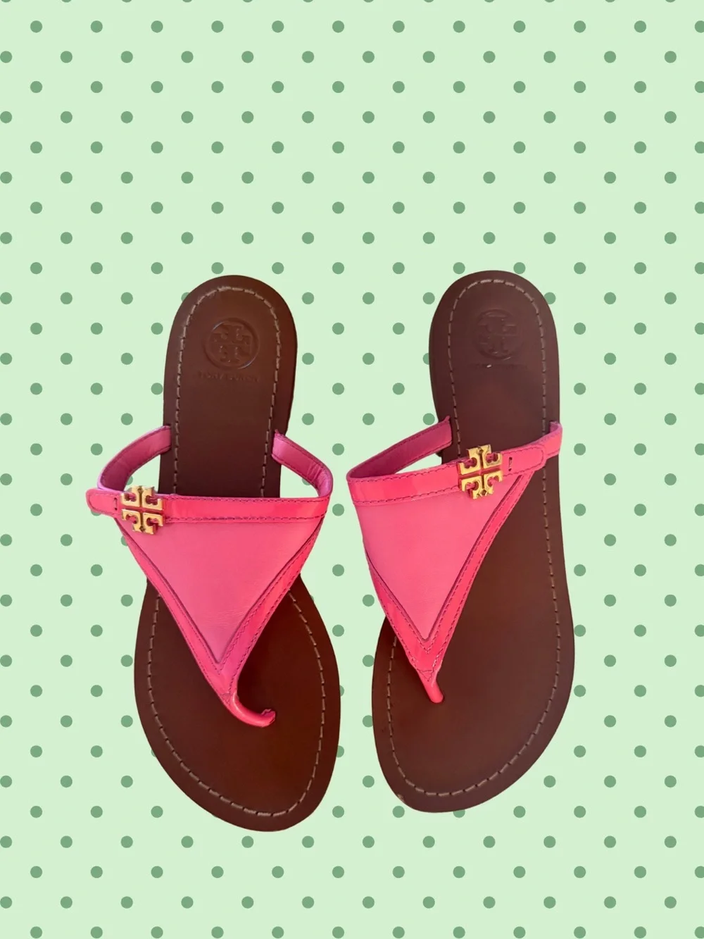 Tory Burch Hot Pink Leather Thong Sandals with Gold Logo